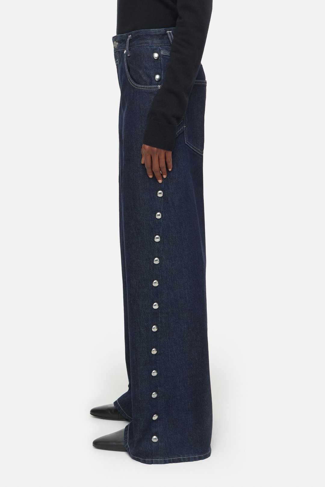 Jeans with studs hot sale down the side